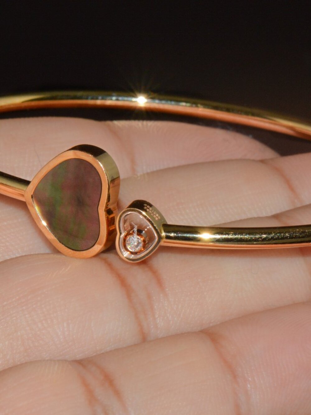 Chopard Happy Hearts Tahitian Mother-of-Pearl Diamond 18K Rose Gold Bangle - Picture 10 of 16